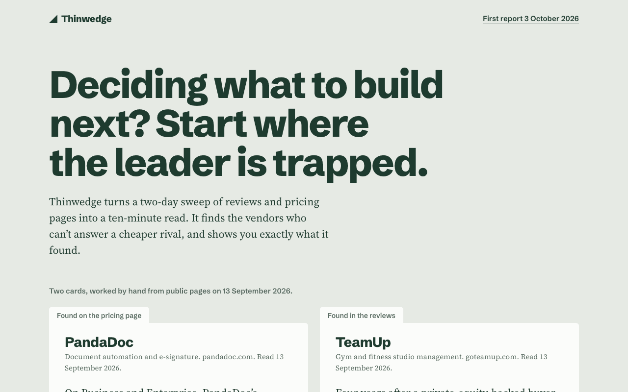 Screenshot of the ThinWedge website