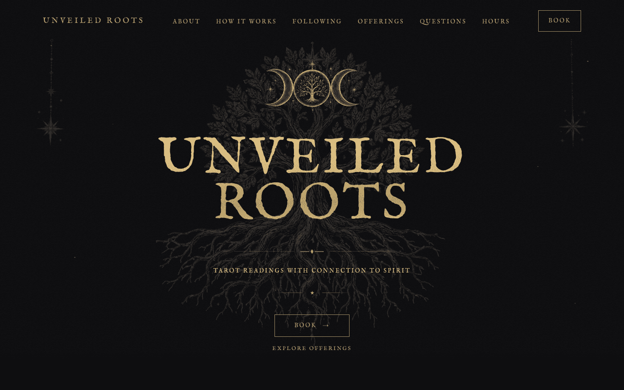 Screenshot of the Unveiled Roots website